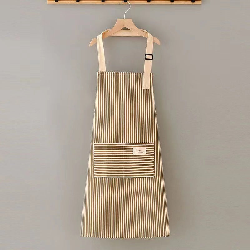 Linen Stripe Apron, Breathable Kitchen Apron For Household Chores