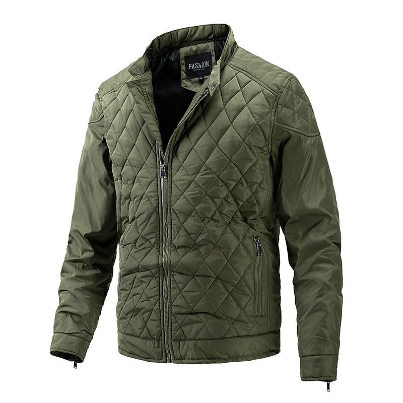 2026 Cross-Border Autumn And Winter Men's Lightweight Cotton Jacket Casual Diamond-Shaped Stand Collar Coat Harrington Jacket Cotton-Padded Jacket Men's Fashion Trend
