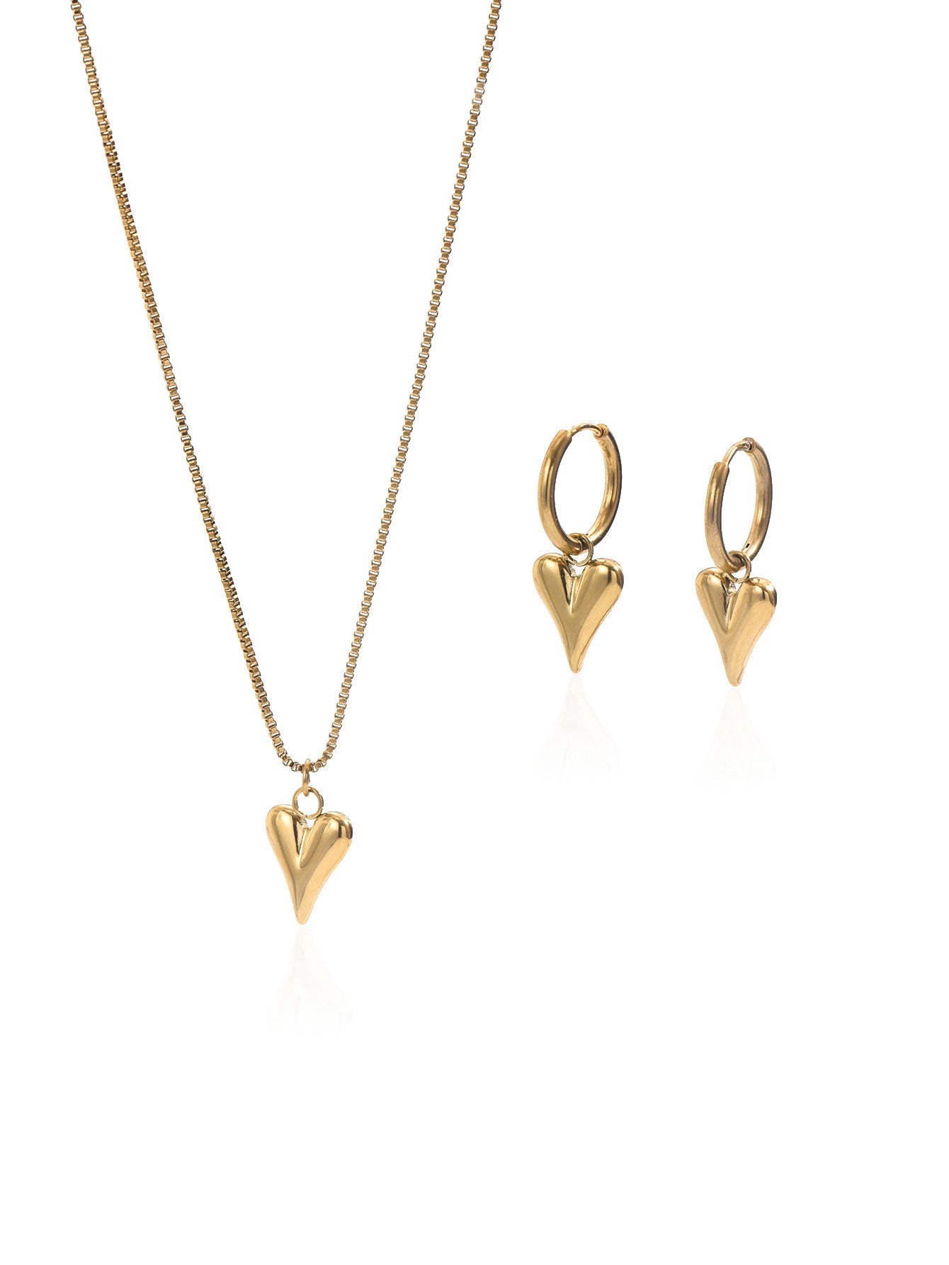 Lxalry 18K Gold Plated Stainless Steel Heart Mirror Jewelry Set  Hypoallergenic Skin Safe Necklace   Earrings For Daily Evening Wear Never Fade Handmade Luxury Gift For Her