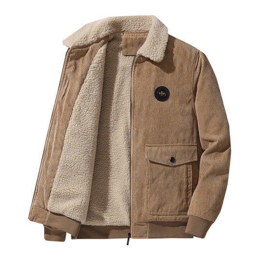 Men's Thickened Lamb Wool Cotton Corduroy Lapel Jacket