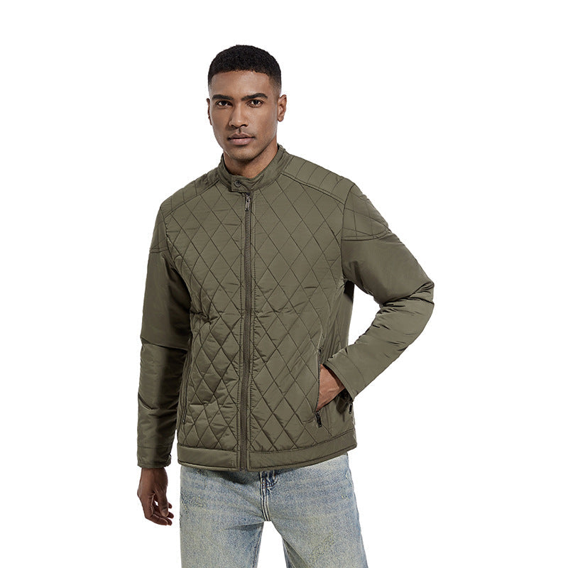 2026 Cross-Border Autumn And Winter Men's Lightweight Cotton Jacket Casual Diamond-Shaped Stand Collar Coat Harrington Jacket Cotton-Padded Jacket Men's Fashion Trend
