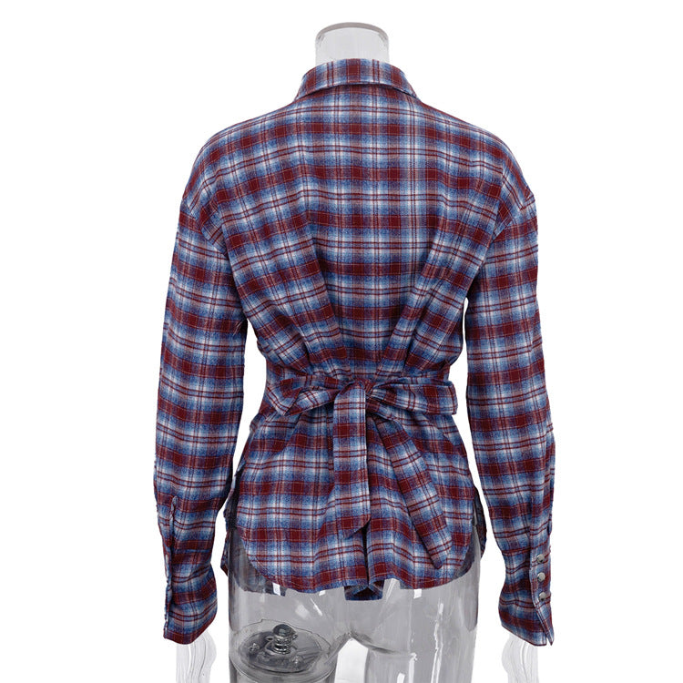 Retro Plaid Collared Long-sleeved Fitted Shirt