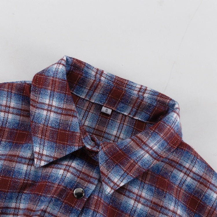 Retro Plaid Collared Long-sleeved Fitted Shirt