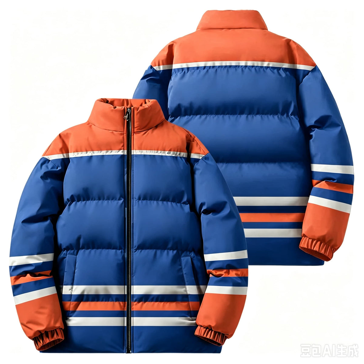 2026 Men Winter Stand Collar Puffer Jacket Color Block Striped Patchwork Cotton Padded Coat Loose Windproof Warm Racing Style Outerwear Male Casual Zipper Thick Winter Outfits
