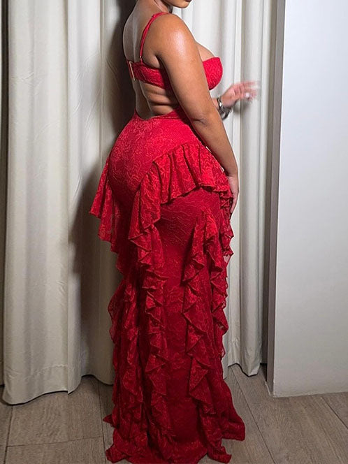 Strapless High-waisted Lace Bodycon Dress