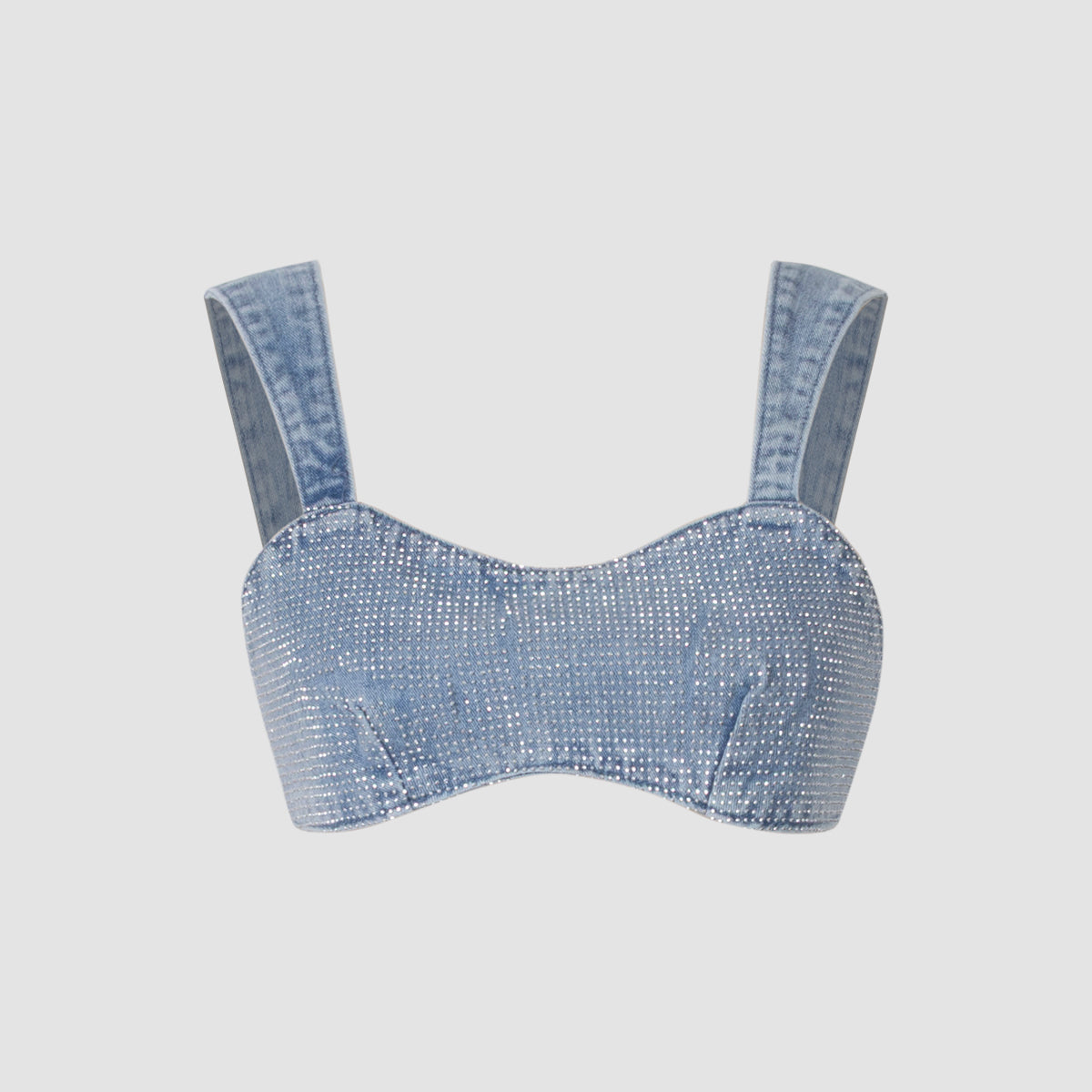 Elegant Glittery Denim Crop Top And Pants Ensemble