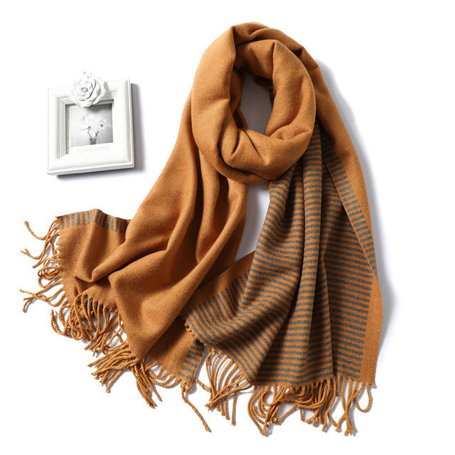 Luxury Striped Cashmere Blend Scarf - Extra Long Winter Shawl for Women, Soft Fashion Accessory