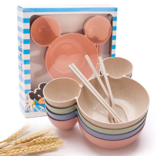 Wheat Straw, Children's Bowl, Cartoon, Wheat Chopsticks, Fork Spoon, Fruit Dish, Mickey's Bowl, Lovely Gift Set