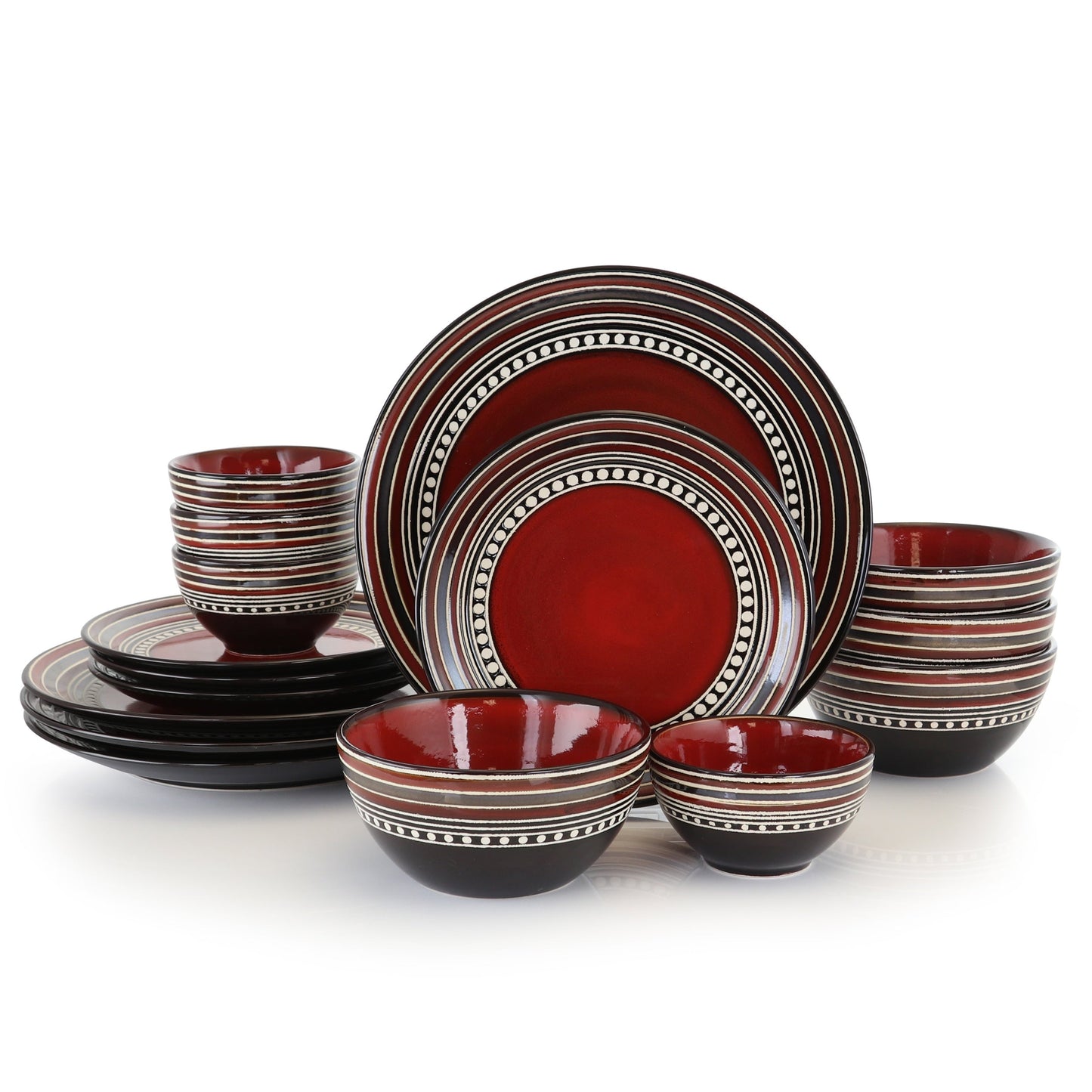 Gibson Elite Caf Versailles 16 Piece Double Bowl Dinnerware Set - Red