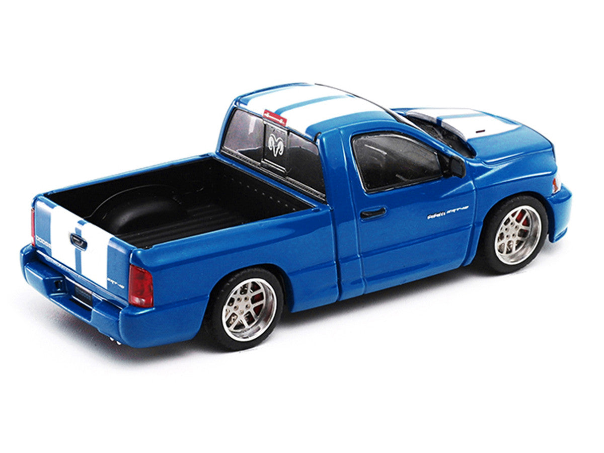 2003 Dodge Ram SRT-10 Pickup Truck Electric Blue Metallic with White Stripes 1/64 Diecast Model Car by Shoom64 Models