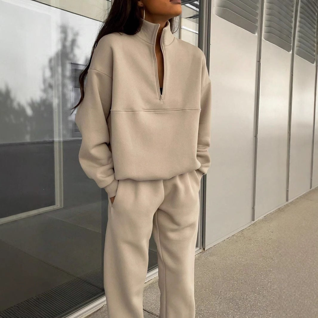 2026 European-style Autumn-Winter New  Stylish Flipping Collar Solid Color Casual Retro Style Set