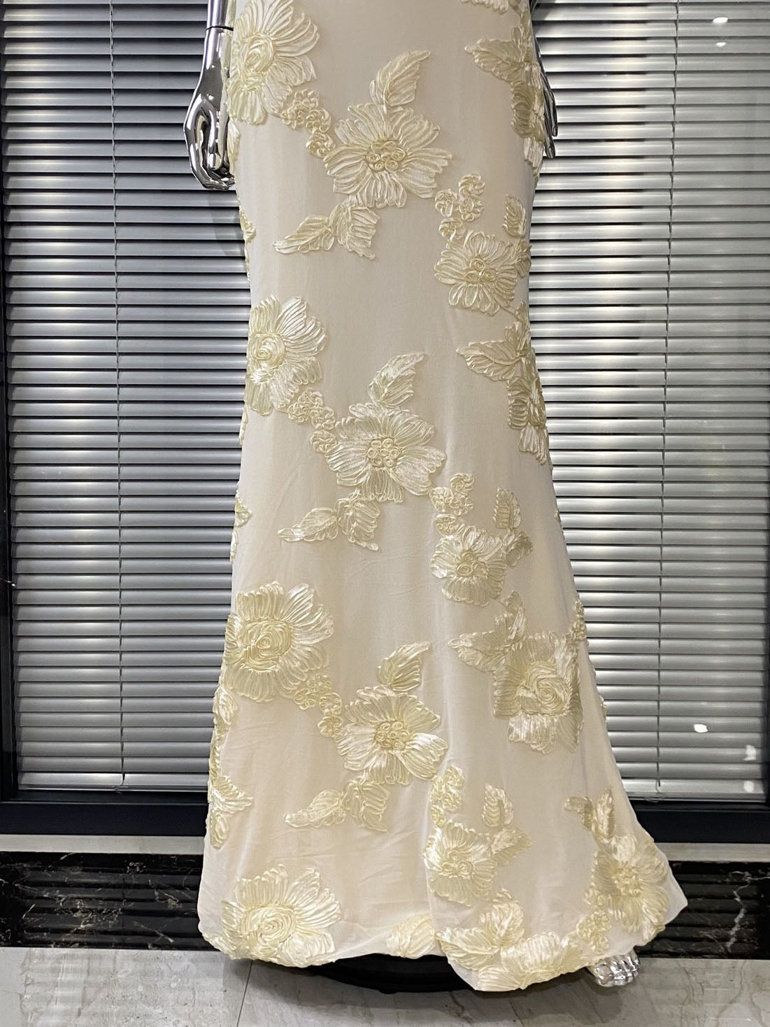 Cream Floral  Halter Neck Mermaid Gown