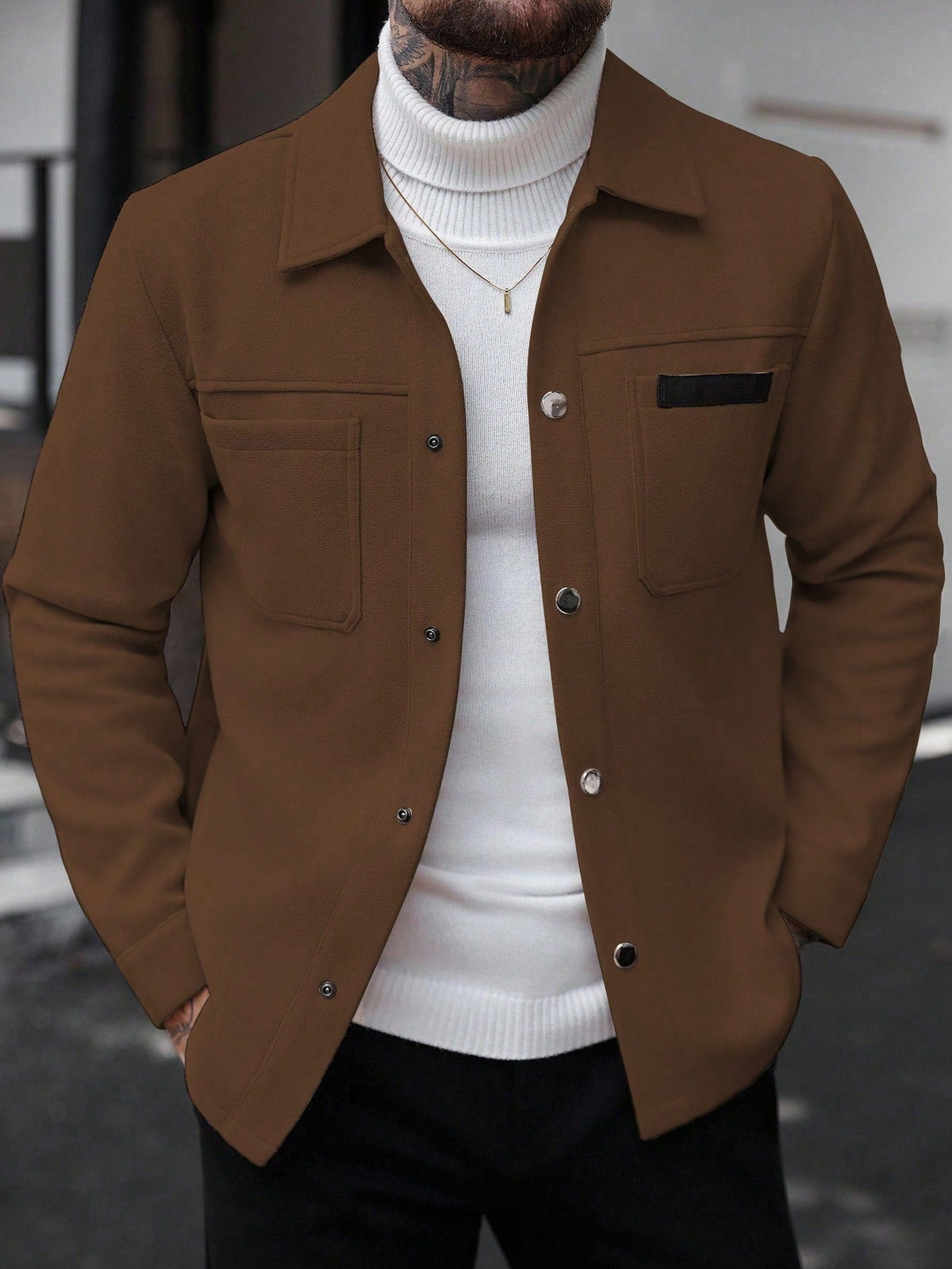 2026 Autumn Winter European And American Men's Fashion Pocket Woolen Jacket With Lapel Casual Single-Breasted Coat For Men 2600808