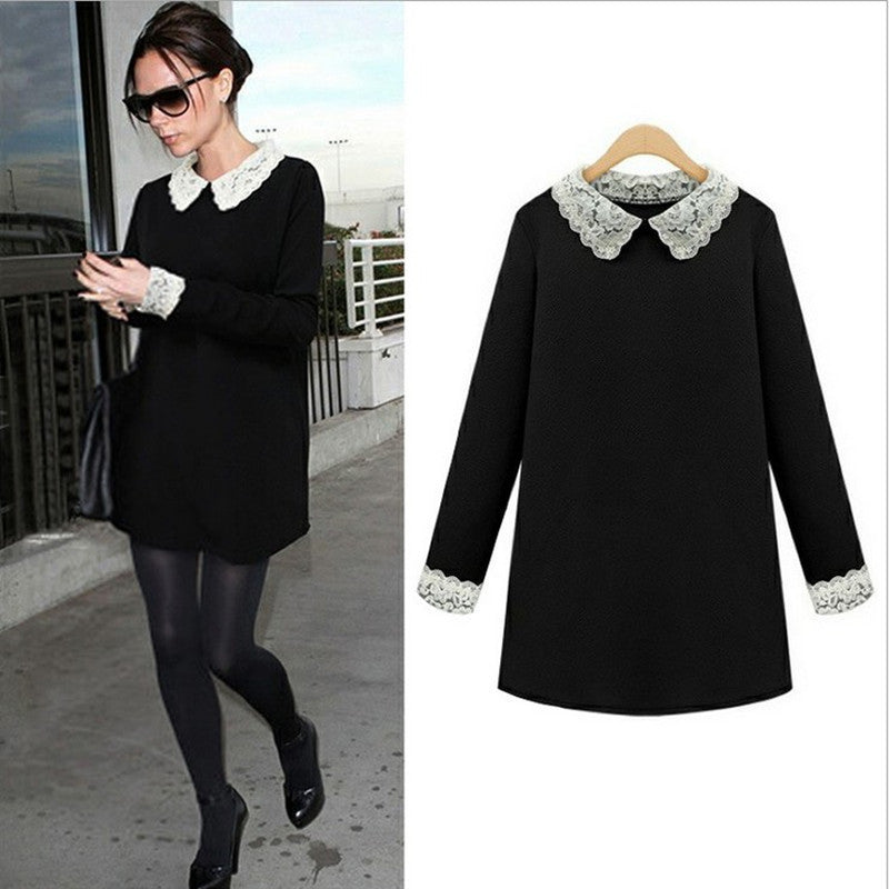 Lace collar plus size dress