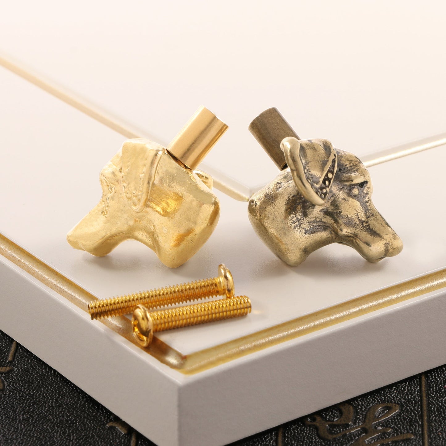 Solid Brass Doberman Dog Head Cabinet Knob Creative Animal Drawer Pull Handle For Kitchen Cupboard Furniture Hardware Decor