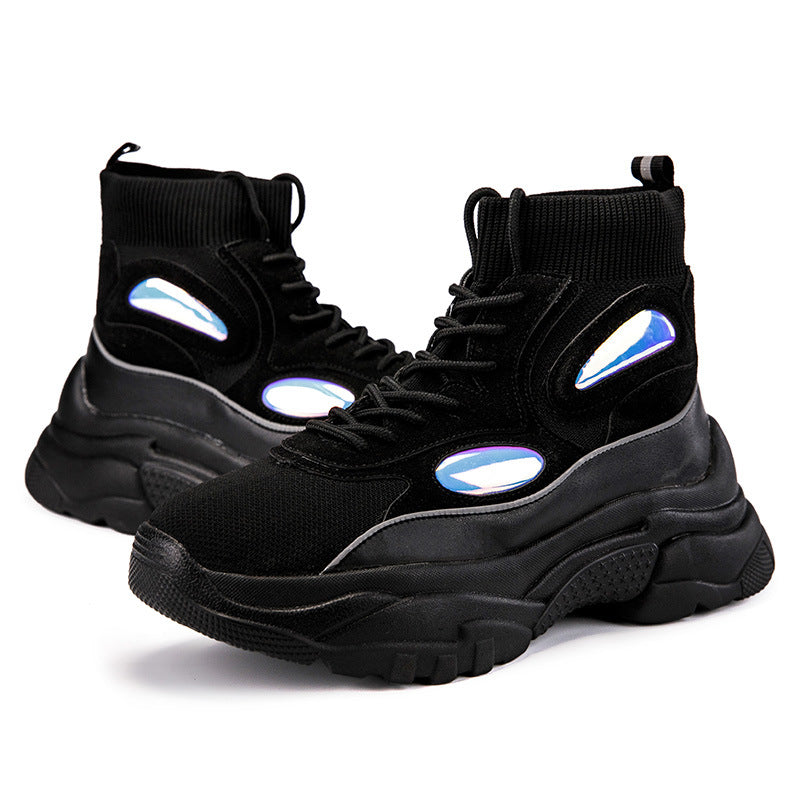 Thick bottom increase shoes couple high help flying woven white shoes platform shoes