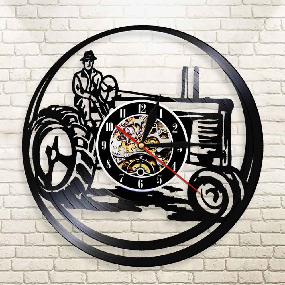 Creative old tractor harvester vinyl record wall clock