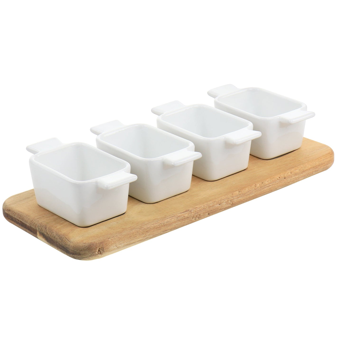 Gibson Elite Gracious Dining 5 Piece Fine Ceramic Tidbit Dish Set with Acacia Wood Base