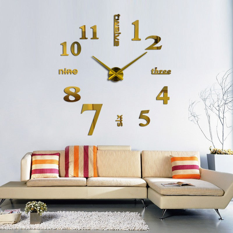 Creative acrylic mirror wall clock DIY stereo hanging