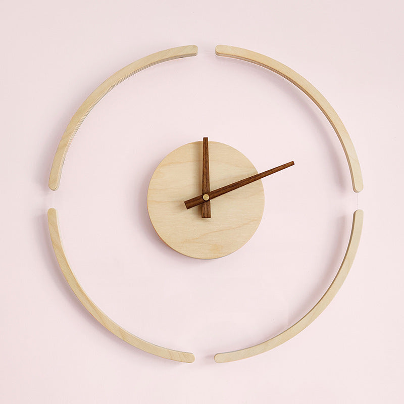 Creative Transparent Floating Wall Clock Nordic Simple Wooden Clock