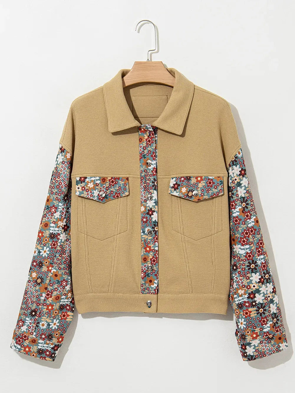 Printed Collared Neck Long Sleeve Jacket