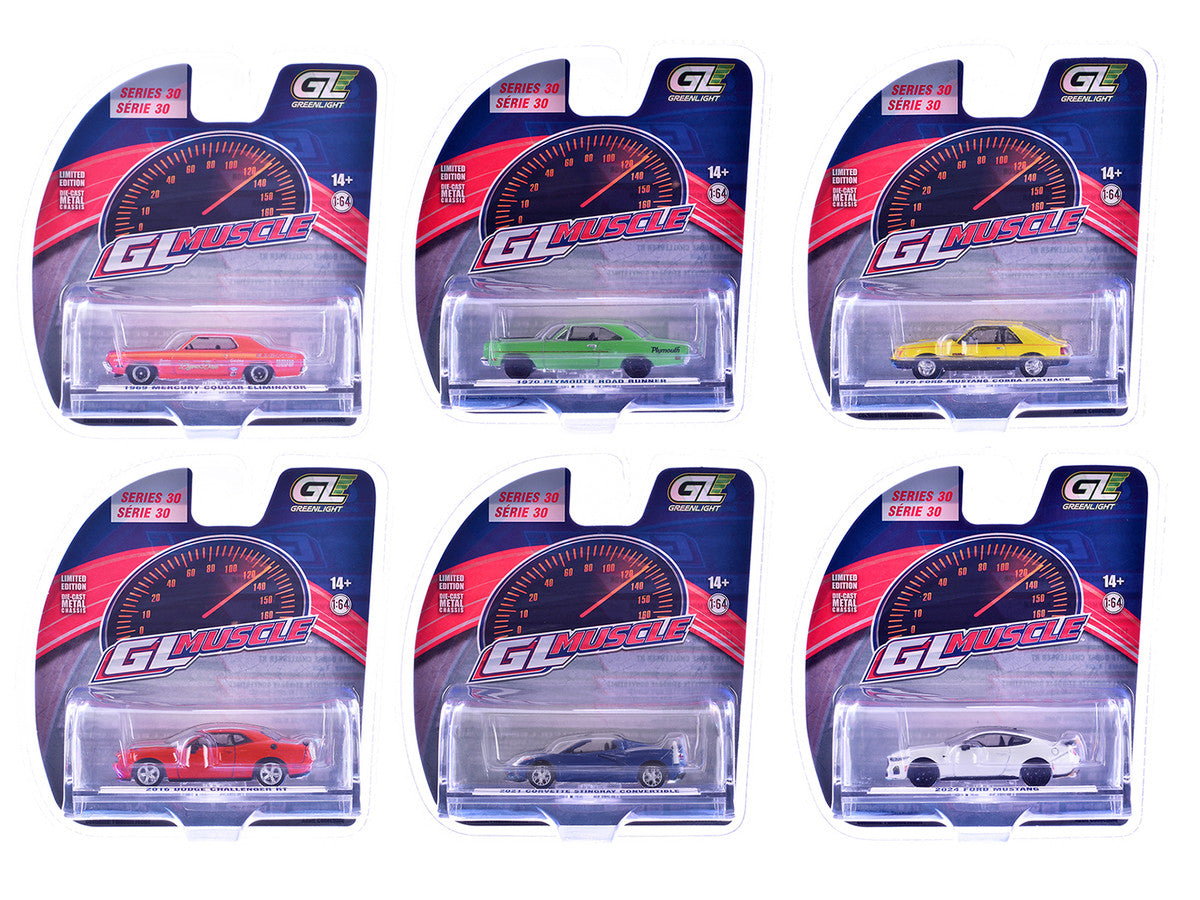 "GreenLight Muscle" Series 30 Set of 6 pieces 1/64 Diecast Model Cars by Greenlight