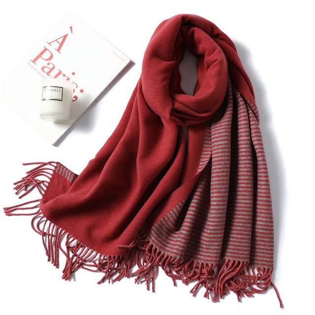 Luxury Striped Cashmere Blend Scarf - Extra Long Winter Shawl for Women, Soft Fashion Accessory