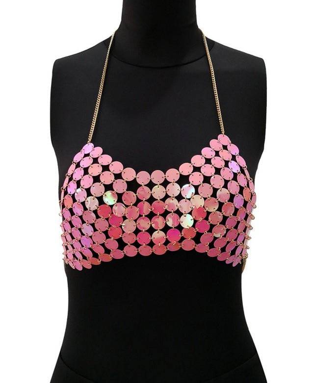 Sexy Metal Chain Tank Top Womens Silver Sparkly Sequins Hollow Plain Backless Club Vest Women Summer Beach Crop Tops