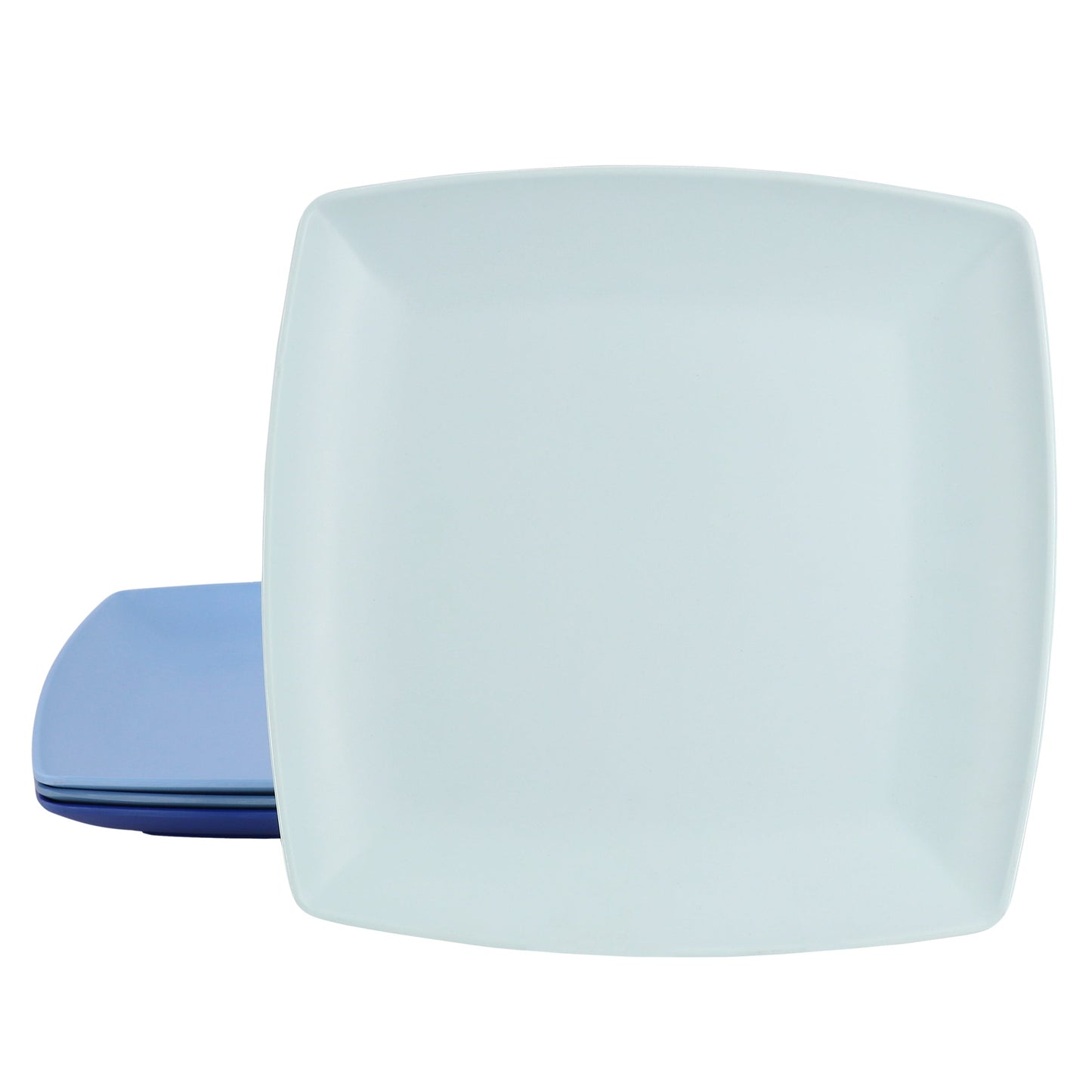 Gibson Home Grayson 4 Piece 10.5 Inch Square Melamine Dinner Plate Set in Assorted Blue