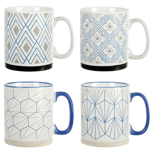Mr. Coffee Parkmill 17oz 4 Piece Stoneware Coffee Mug Set in Assorted Designs