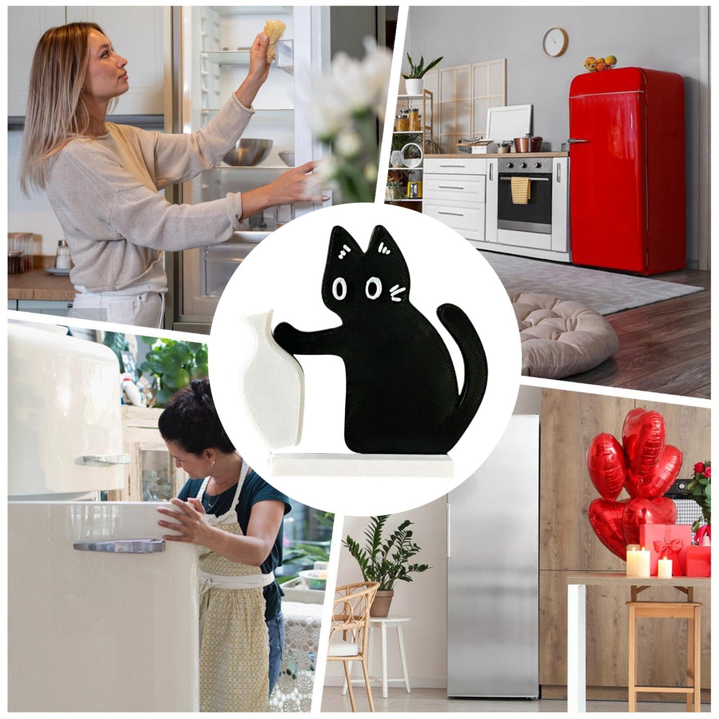 Creative Black Cat Fridge Magnet Acrylic Refrigerator Sticker Cat Whisker Fridge Magnet Figurine Kitchen Decor Gifts