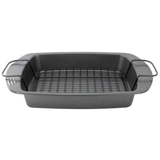 Gibson Home Towerhill 16.7 x 12.7 Inch Nonstick Steel Roaster Pan with Rack