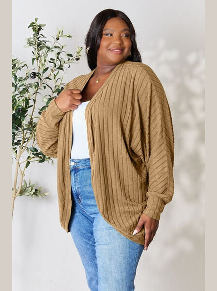 Women Basic Full Size Ribbed Cocoon Cardigan Sweater