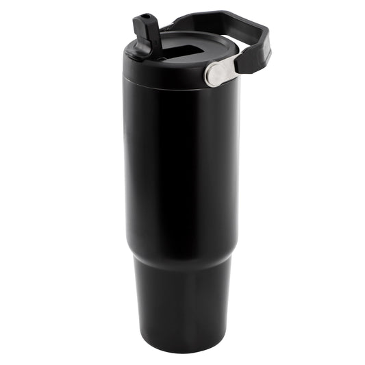 Gibson Home 29oz Marina Stainless Steel Thermal Tumbler with Top Handle and Folding Straw in Black