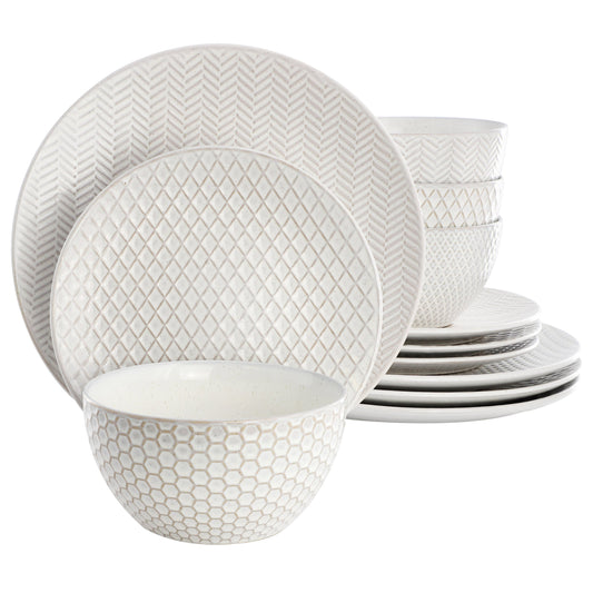 Gibson Elite Earlhart 12 Piece Stoneware Dinnerware Set in White