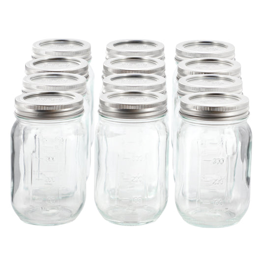 Gibson Home Market Preserves 12 Piece 16 Ounce Glass Canning jars with Lids and Bands