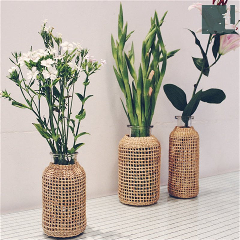 Xuxing Craft Straw Glass Dried Flower Vase