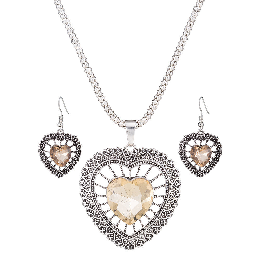 Vintage Crystal Rhinestone Double Heart Set