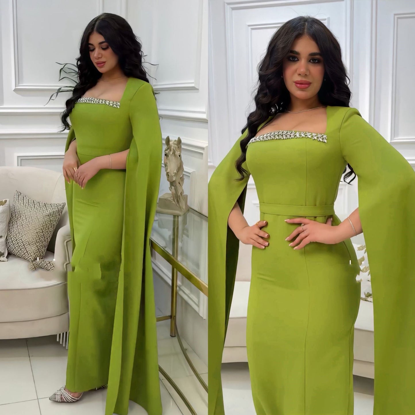 Female Muslim Fashion Embroidery Drawstring Dress