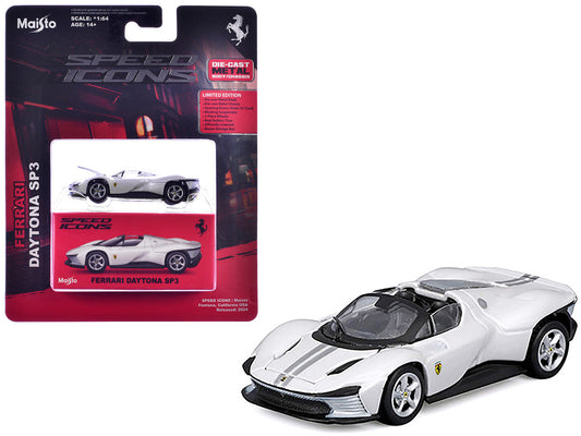 Ferrari Daytona SP3 White Metallic "Speed Icons" Series 1/64 Diecast Model Car by Maisto
