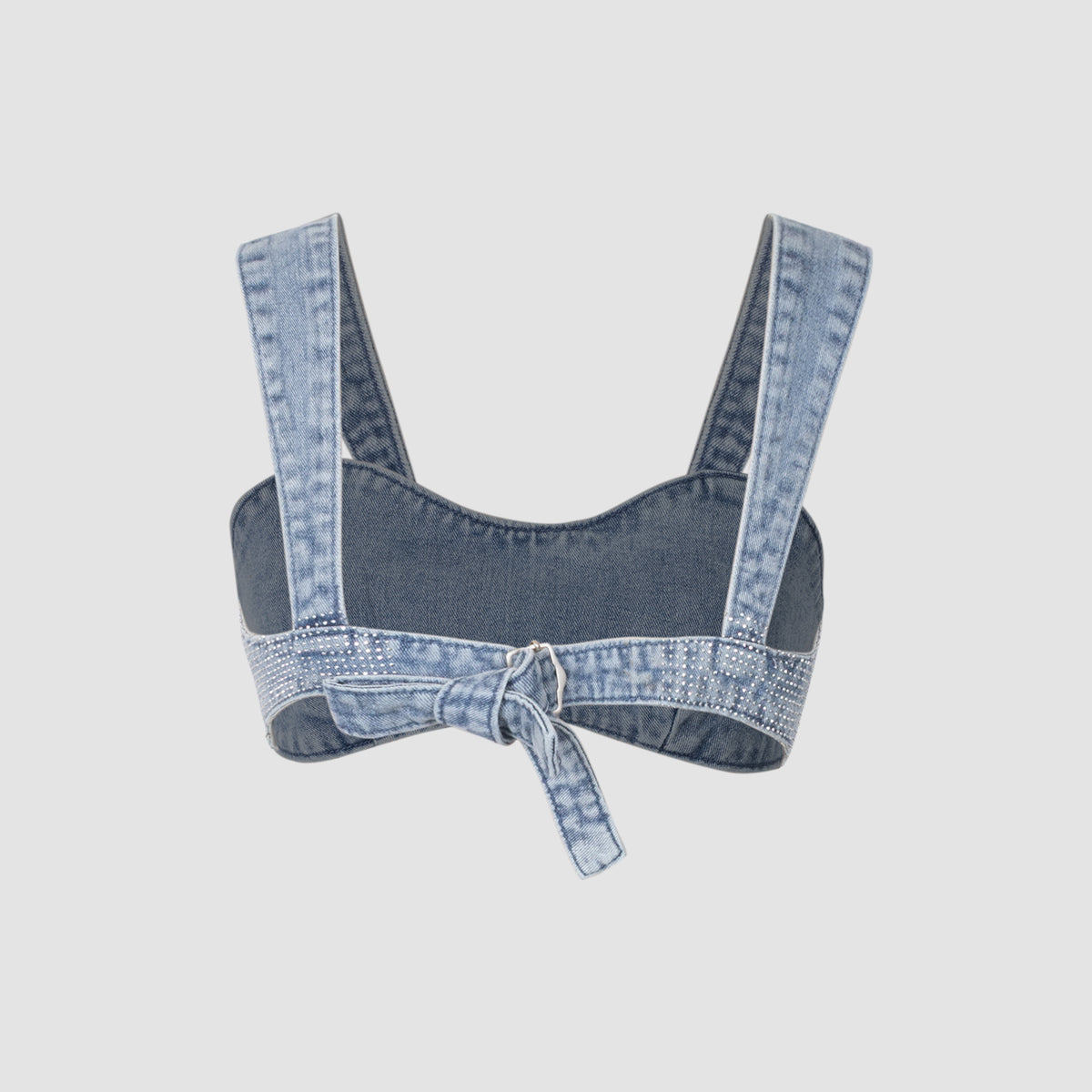 Elegant Glittery Denim Crop Top And Pants Ensemble