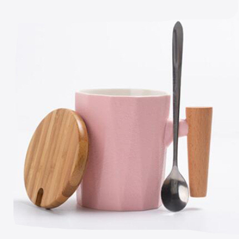 Simple Solid Color Mug With Wooden Handle Ceramic Mug