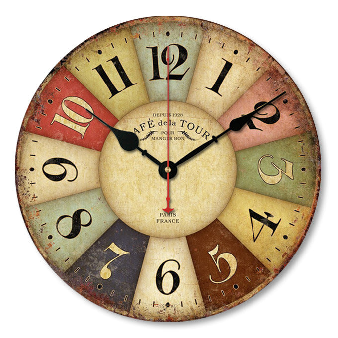 Retro Creative Wooden Wall Clock Alarm Clock