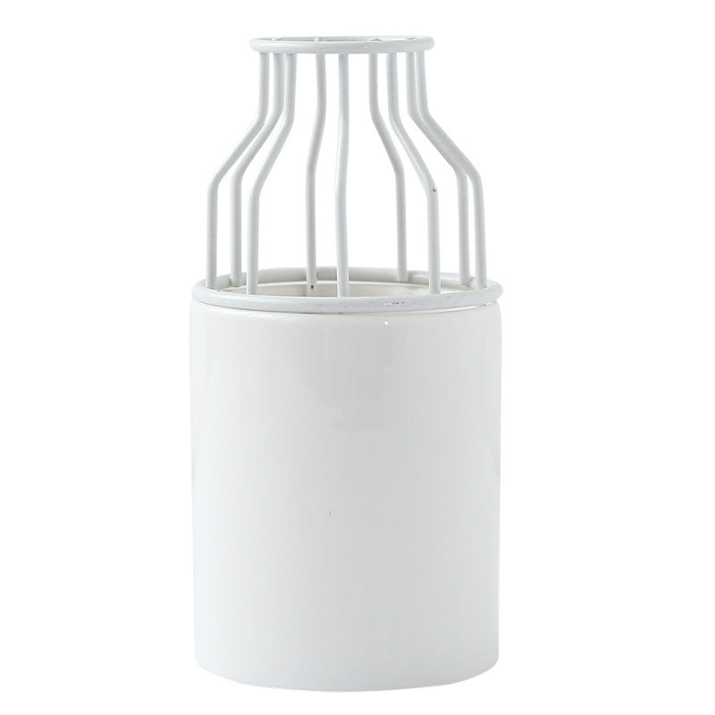 Ins Ceramic Vase Flower Planter Wrought Iron Small Vase
