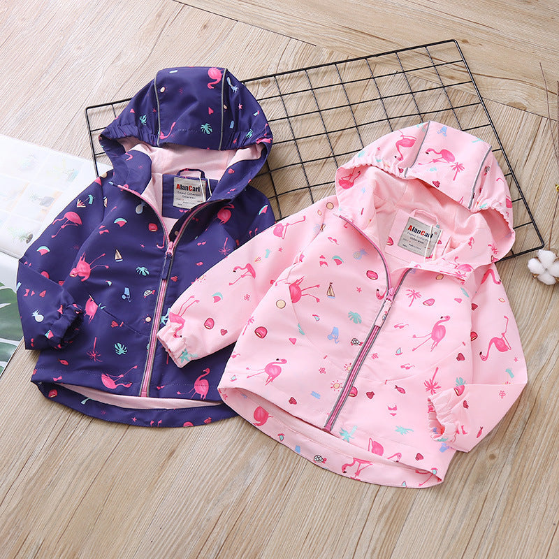 Flamingo Print Hooded Children's Jacket