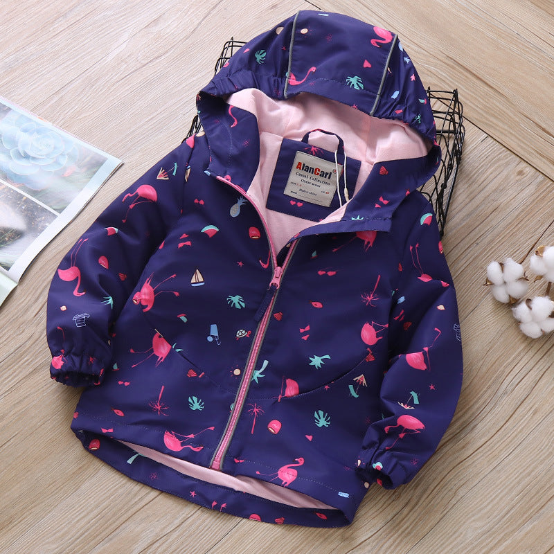 Flamingo Print Hooded Children's Jacket