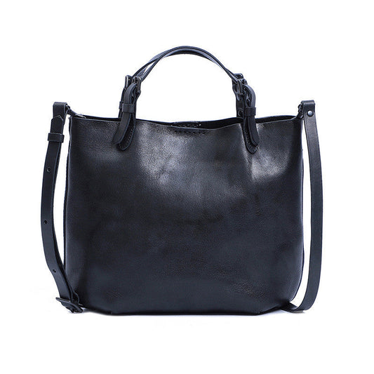 Vintage First-Layer Cowhide Mother & Child Handbag - Retro Dumpling-Style Leather Tote with Genuine Leather Lining (30x26x11cm)Vintage First-Layer Cowhide Mother & Child Handbag - Retro Dumpling-Style Leather Tote with Genuine Leather Lining (30x26x11cm)