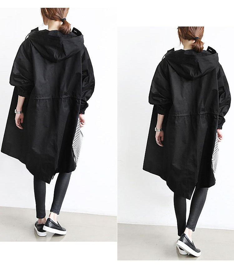 Women Windbreaker Jacket Casual Loose Button Pockets Hooded Quick Dry Windproof Waterproof Clothes For Outdoor Hiking Camping