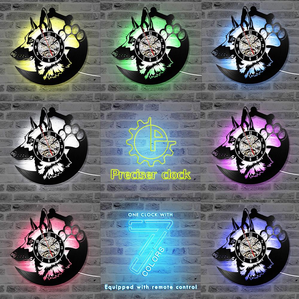 Vinyl Record Wall Clock Led Lighting, Creative Pet Dog Shape, Retro Nostalgic Wall Clock Wall Clock