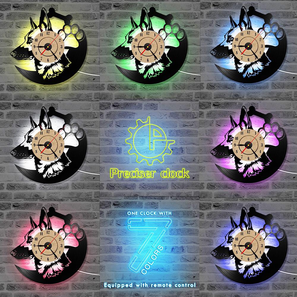 Vinyl Record Wall Clock Led Lighting, Creative Pet Dog Shape, Retro Nostalgic Wall Clock Wall Clock